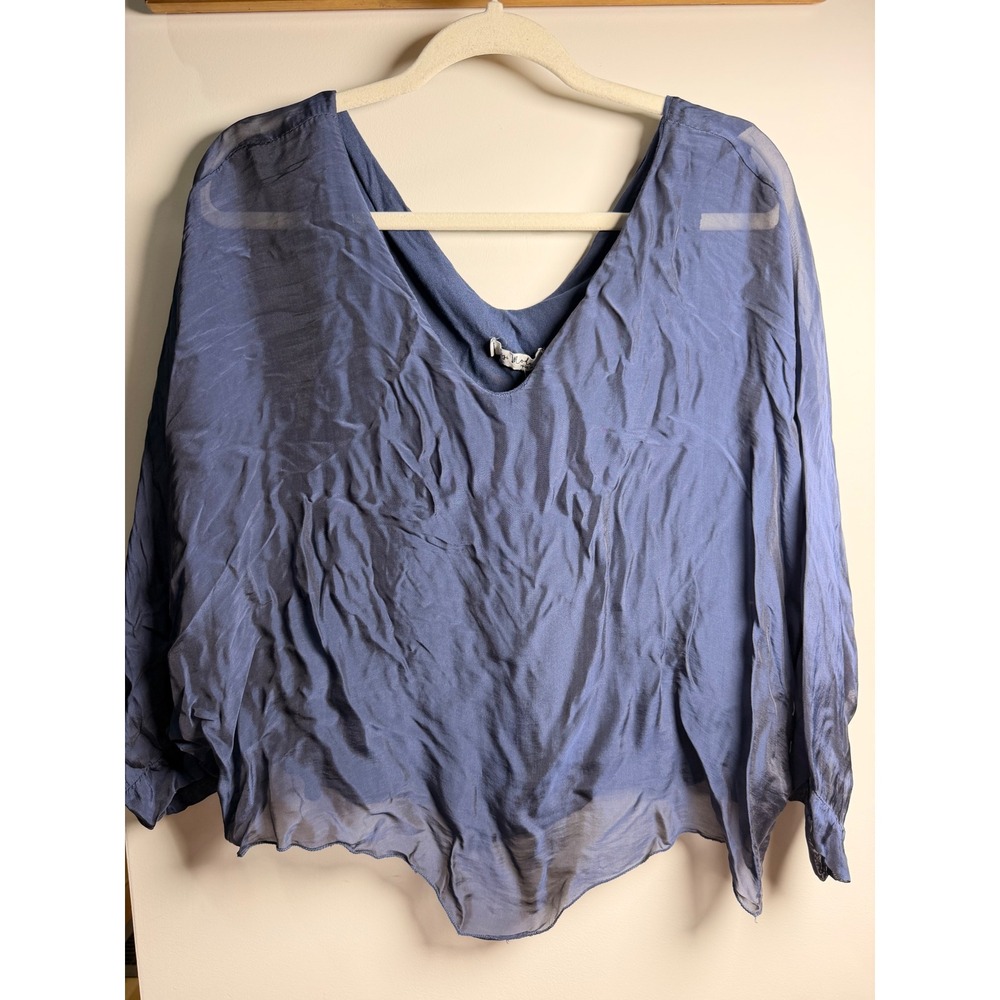 Gigi Moda Isabetta‎ Silk Dolman Crop Top Women One Size Navy New Italian Boho